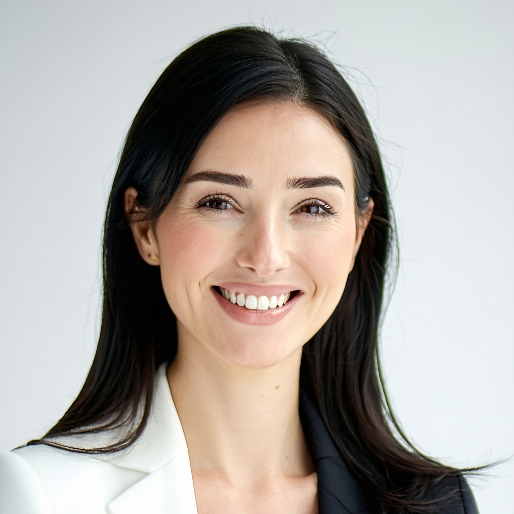 Smiling professional close up linkedin profile ready asian female VP